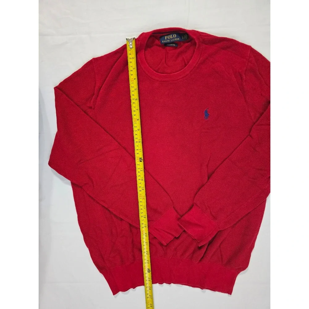 Polo Ralph Lauren Mens Red Pima Cotton Textured Crewneck Sweater Large L